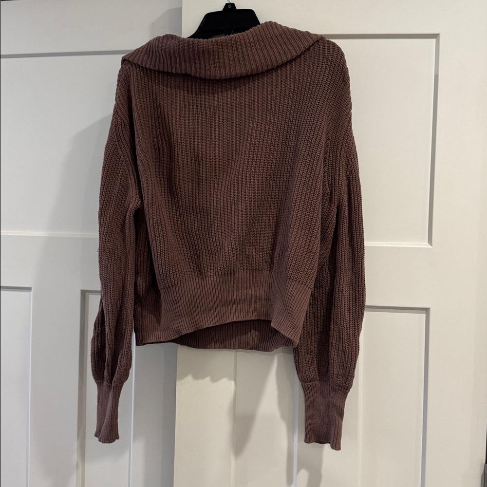 Amazon Lillusory Crew Neck Zip Up Sweater, 100% Cotton, Brown Nutmeg, Size Small - Picture 3 of 5